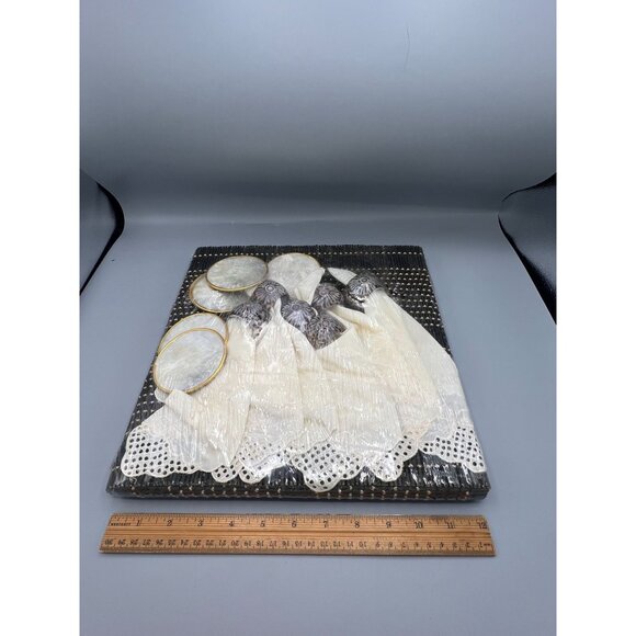 24 Pc Capiz Coasters Rattan Placemats Cowrie Shell Napkin Rings Lace Napkins Set - Picture 7 of 10